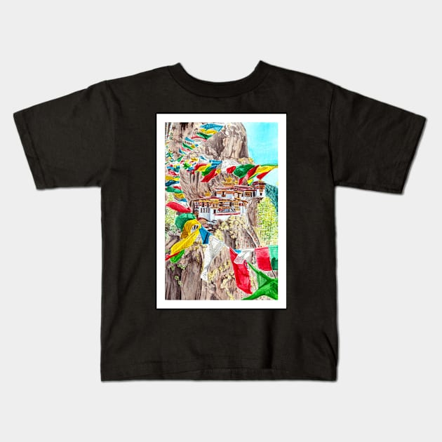 Bhutan, Himalayas Kids T-Shirt by NorrskenArt